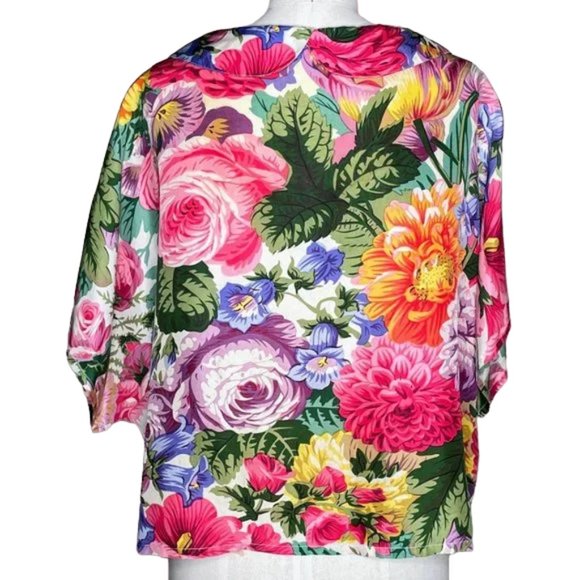 Vintage Anne Pinkerton Glory 100% Silk Rainbow Floral Peter Pan Collar Blouse - Picture 9 of 11